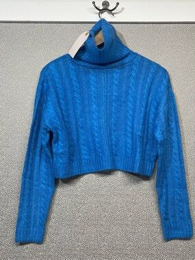 🆕 S Love Tree Turquoise Cropped Cable Knit Turtleneck Sweater NWT